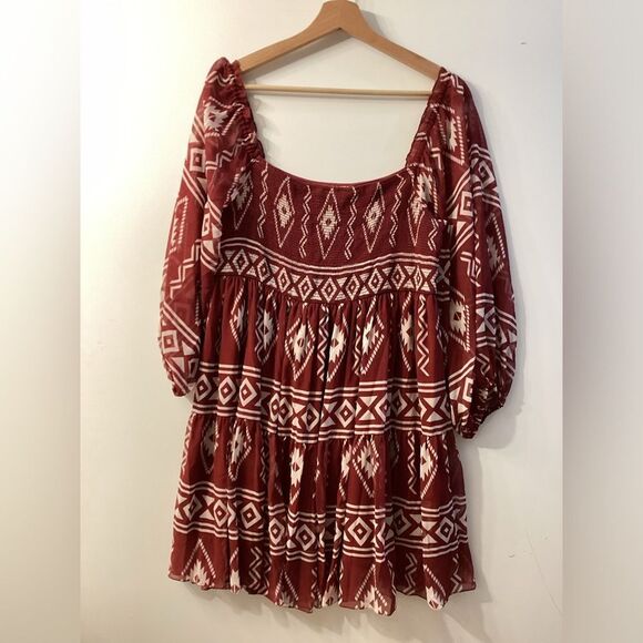 Sachin & Babi Lola Dress Crimson Red Aztec Border Print Cocktail Evening Party - Picture 2 of 14